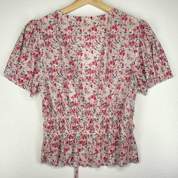 Floral Crop Top Shirt with cinched waist and flowy sleeves Selfe Large - Picture 5 of 5